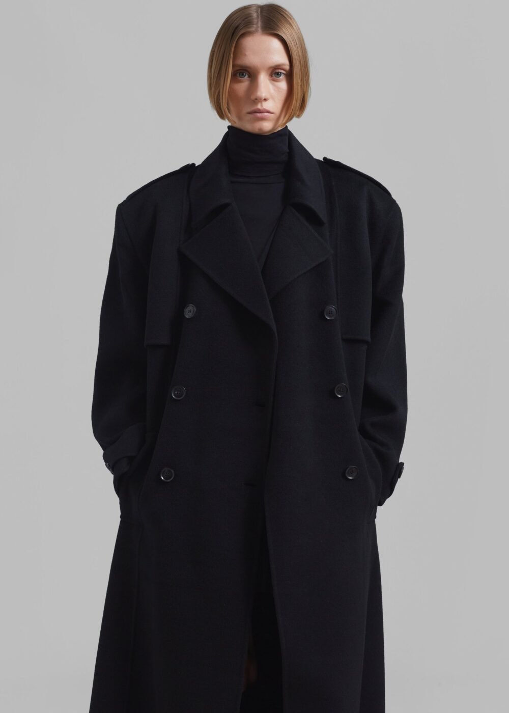 Padded Trench Coat - Black - Image 7