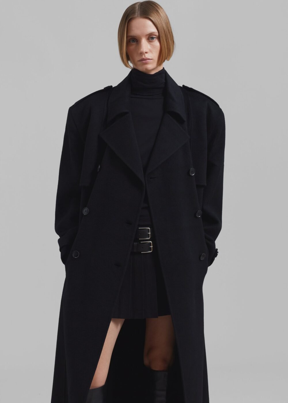 Padded Trench Coat - Black - Image 3