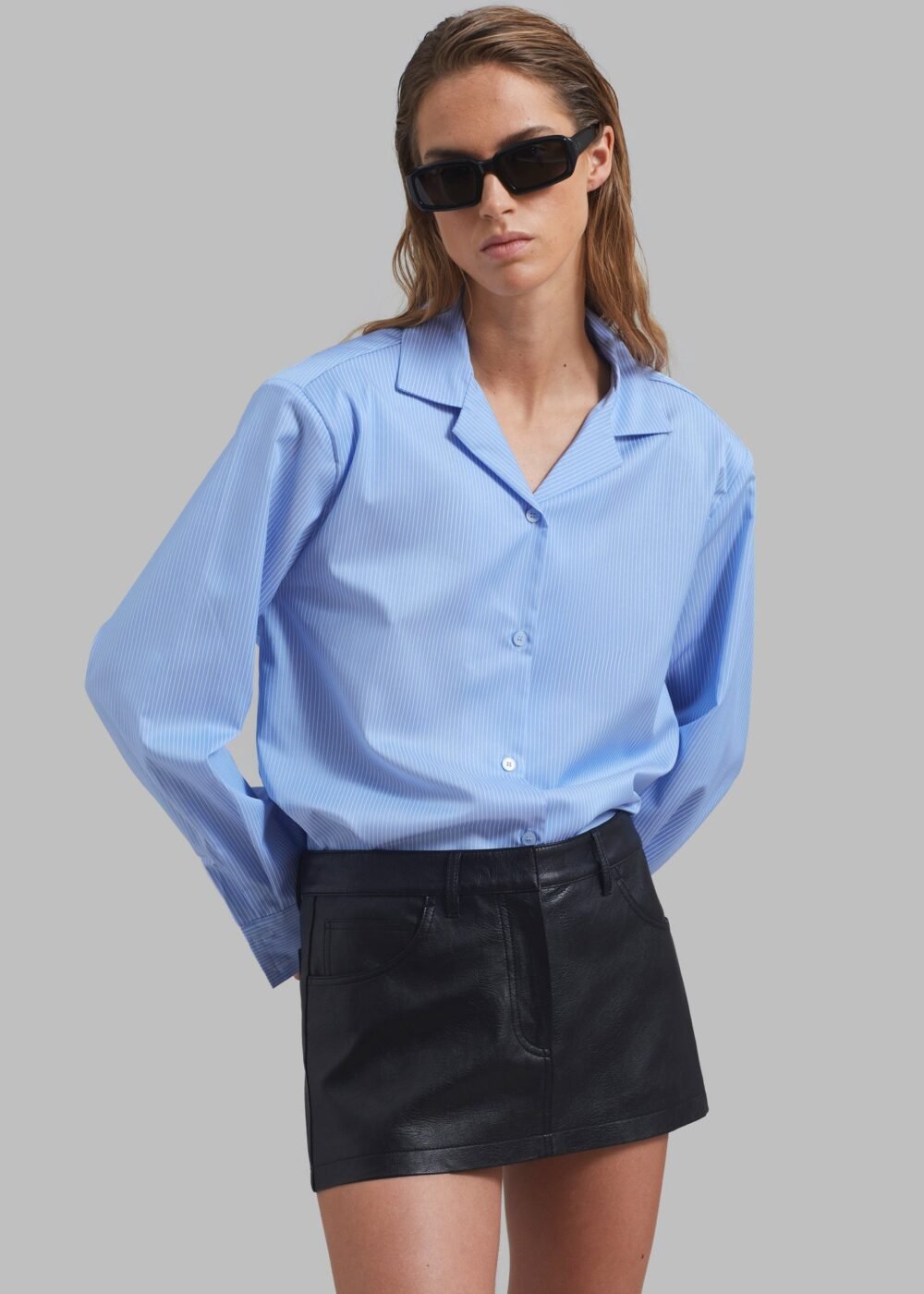 Padded Button Up Shirt - Blue Pinstripe - Image 3