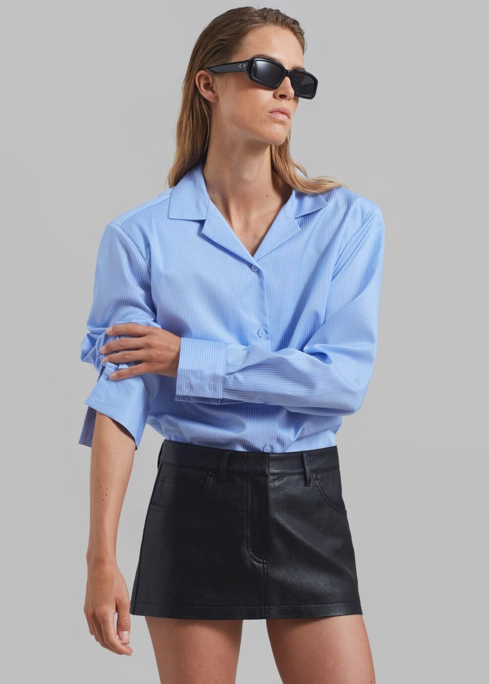 Padded Button Up Shirt - Blue Pinstripe