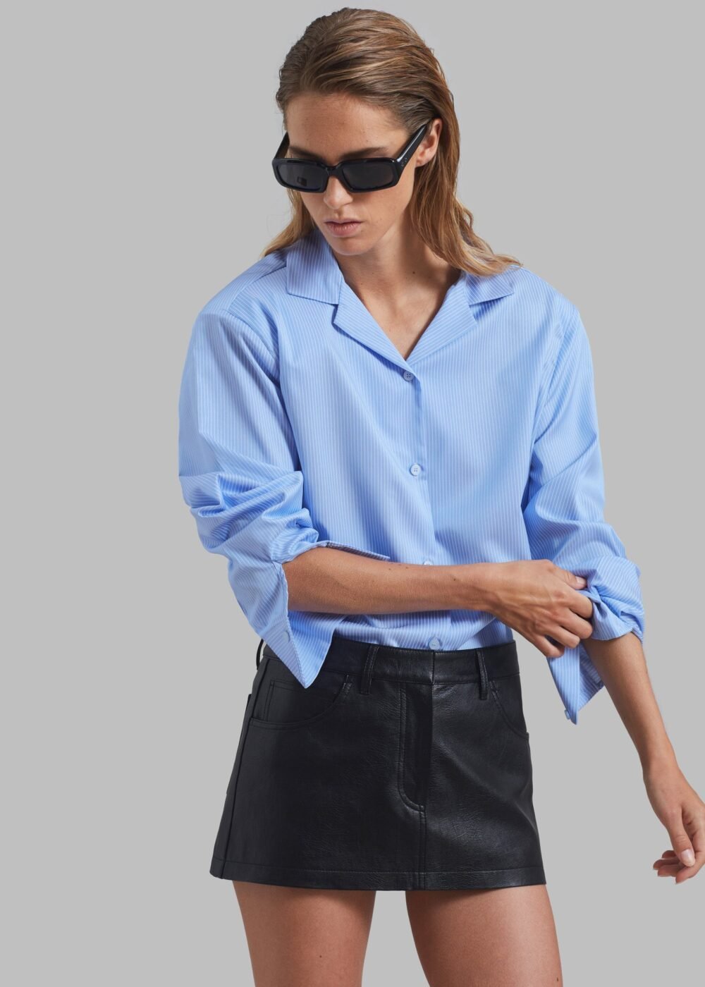 Padded Button Up Shirt - Blue Pinstripe - Image 8