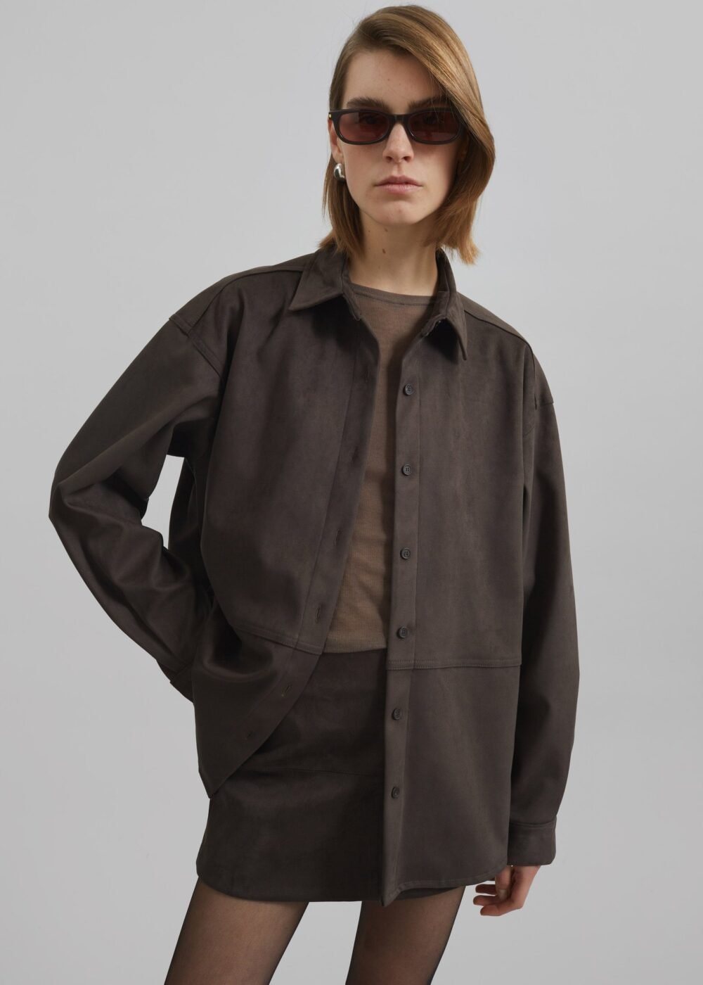 Faux Suede Shirt - Brown