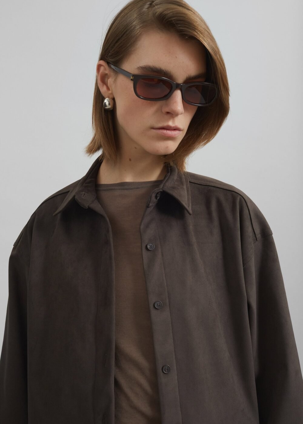 Faux Suede Shirt - Brown - Image 2