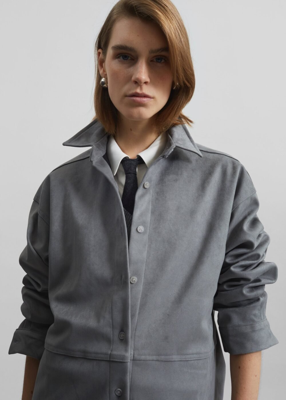 Faux Suede Shirt - Slate Grey - Image 6