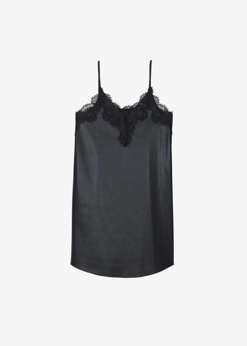 Faux Leather Slip Dress - Black - Image 5