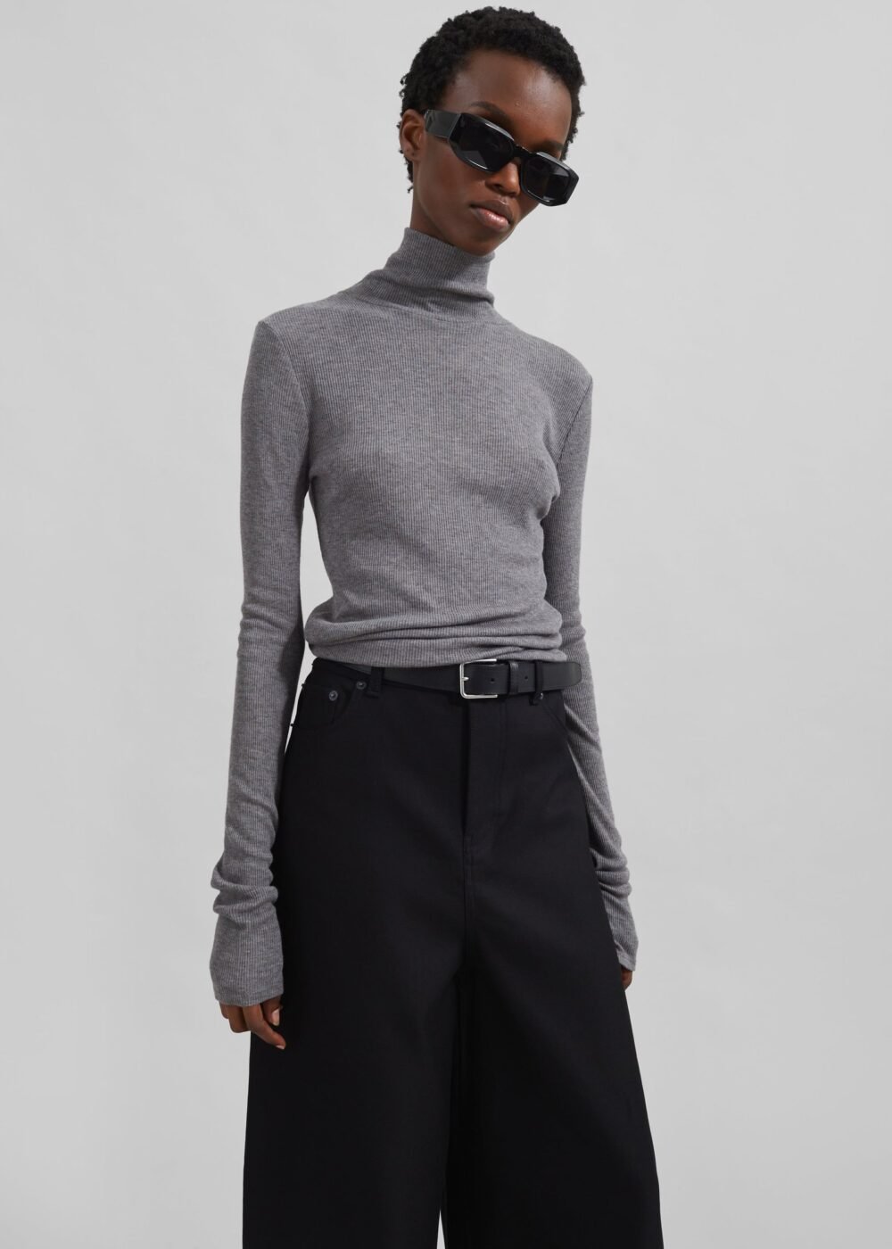 Wide Leg Twill Pants - Black - Image 7