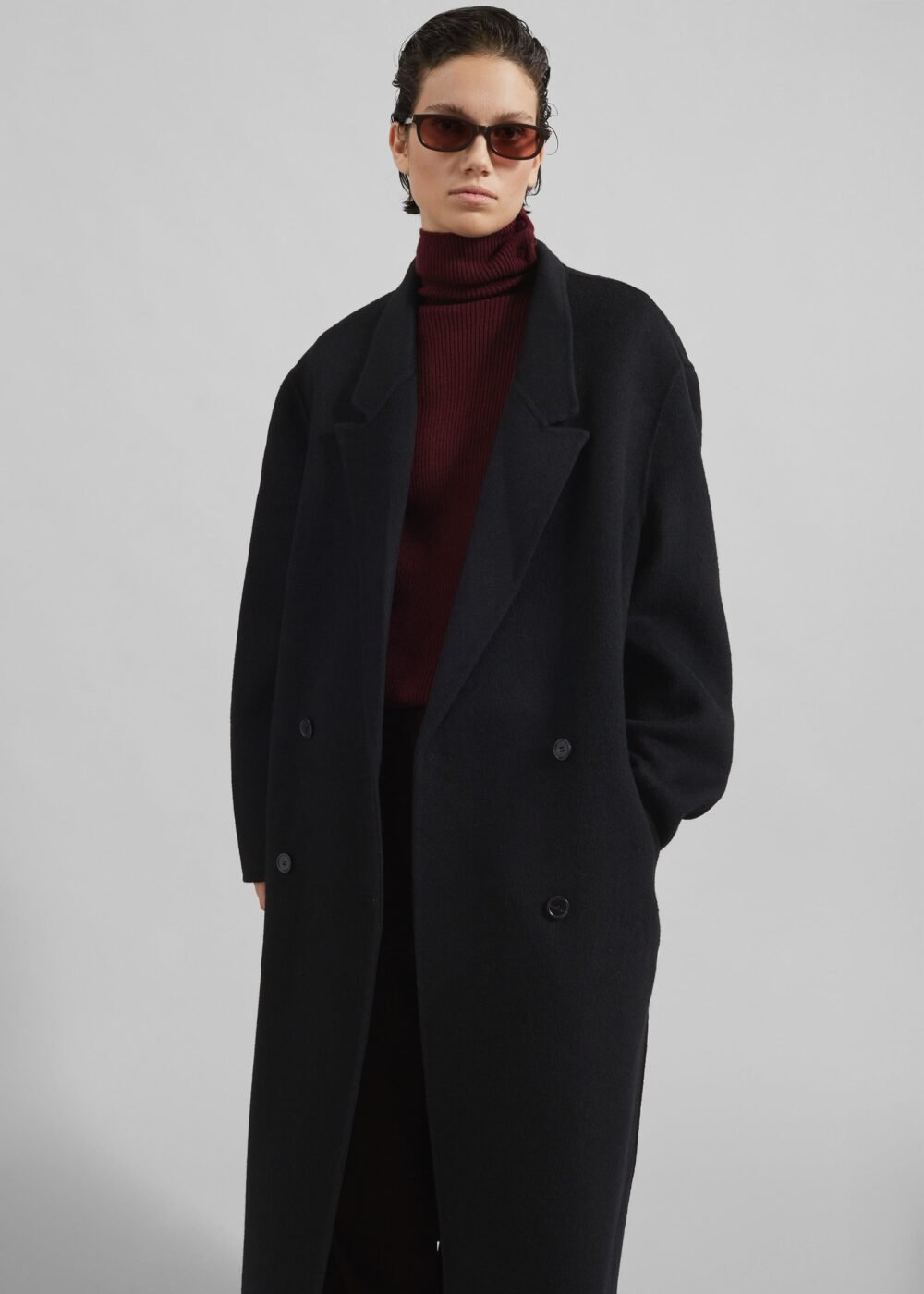 Oversized Wool Coat - Black - Image 3