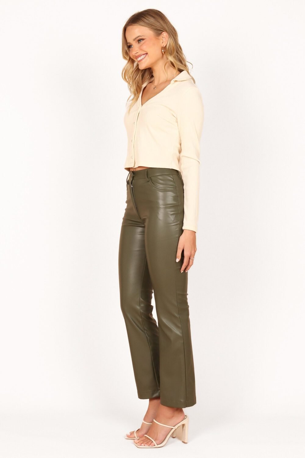 Faux Leather Pants - Olive - Image 4