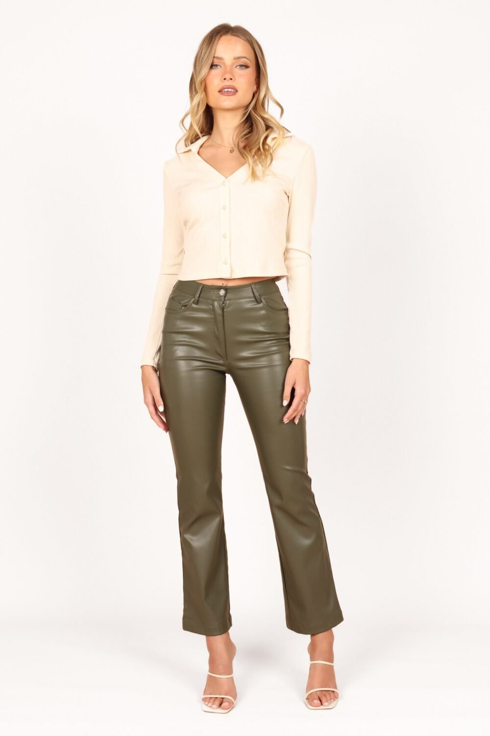 Faux Leather Pants - Olive