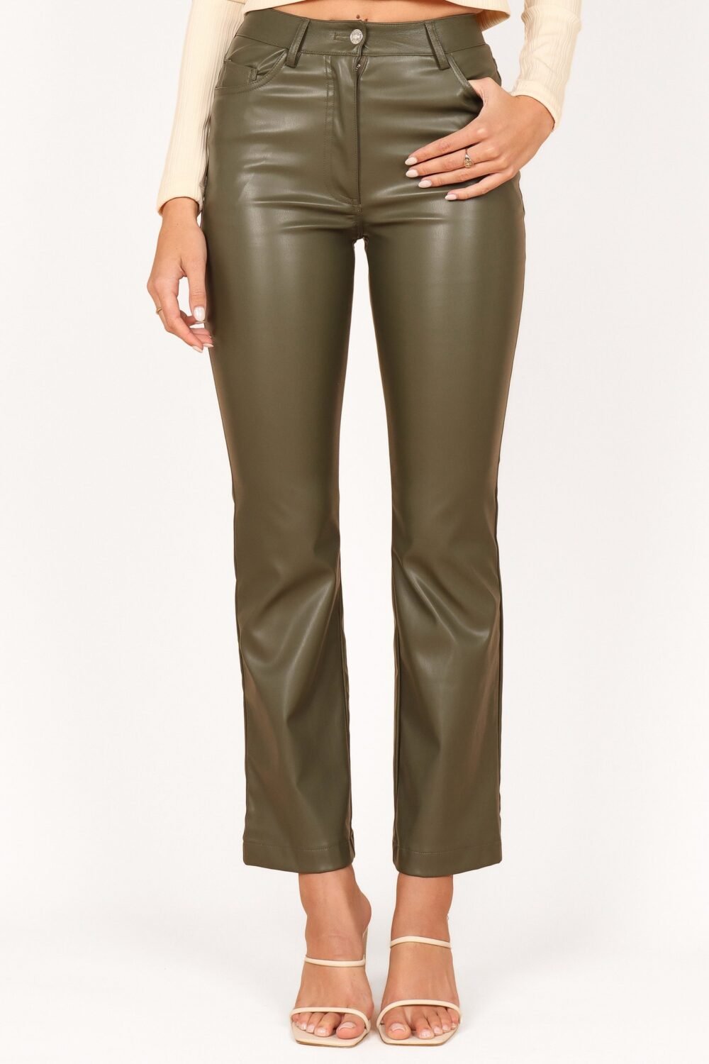 Faux Leather Pants - Olive - Image 6