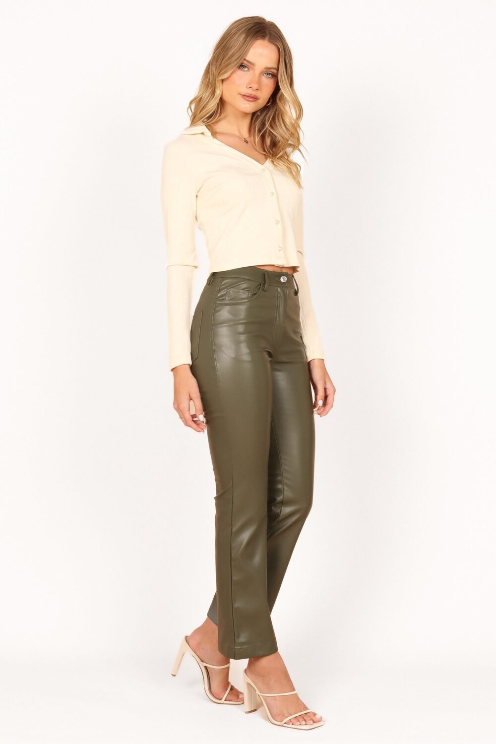 Faux Leather Pants - Olive - Image 2